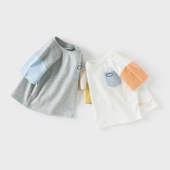 Dave&Bella Kids Boys Summer Grey/White Breathable Cotton Short-sleeved T-shirt Tops