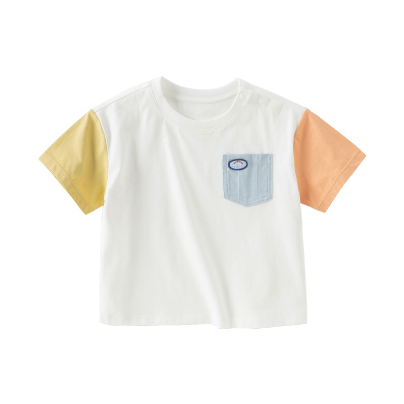 Dave&Bella Kids Boys Summer Grey/White Breathable Cotton Short-sleeved T-shirt Tops