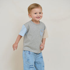 Dave&Bella Kids Boys Summer Grey/White Breathable Cotton Short-sleeved T-shirt Tops