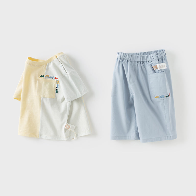 Dave&Bella Toddler Boys Summer Casual Yellow Comfortable T-shirt Pant Outfit Sets