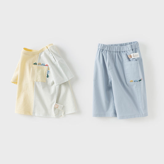 Dave&Bella Toddler Boys Summer Casual Yellow Comfortable T-shirt Pant Outfit Sets