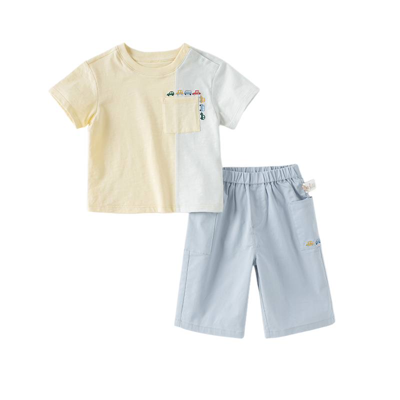 Dave&Bella Toddler Boys Summer Casual Yellow Comfortable T-shirt Pant Outfit Sets