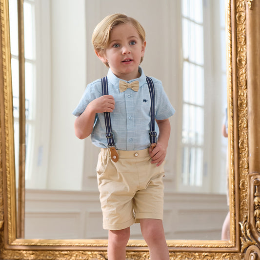 Dave&Bella Boys Summer Cotton Blue T-shirt Backpack Short Pant Set