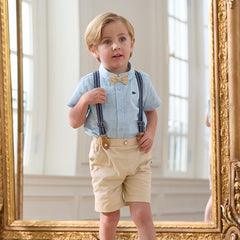 Dave&Bella Boys Summer Cotton Blue T-shirt Backpack Short Pant Set