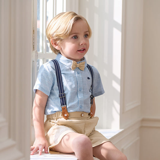 Dave&Bella Boys Summer Cotton Blue T-shirt Backpack Short Pant Set