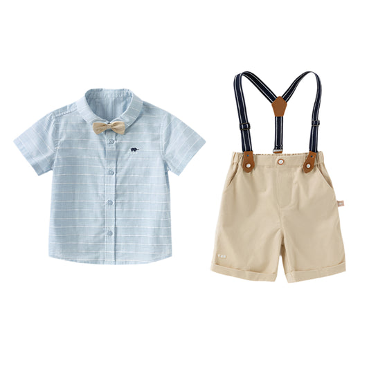 Dave&Bella Boys Summer Cotton Blue T-shirt Backpack Short Pant Set