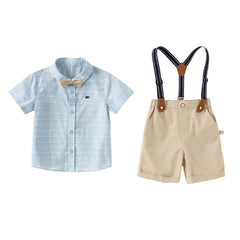 Dave&Bella Boys Summer Cotton Blue T-shirt Backpack Short Pant Set