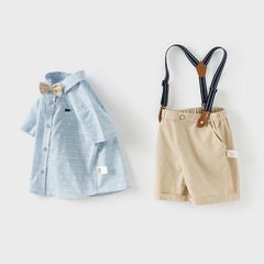 Dave&Bella Boys Summer Cotton Blue T-shirt Backpack Short Pant Set