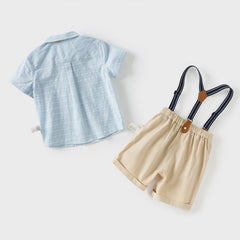 Dave&Bella Boys Summer Cotton Blue T-shirt Backpack Short Pant Set