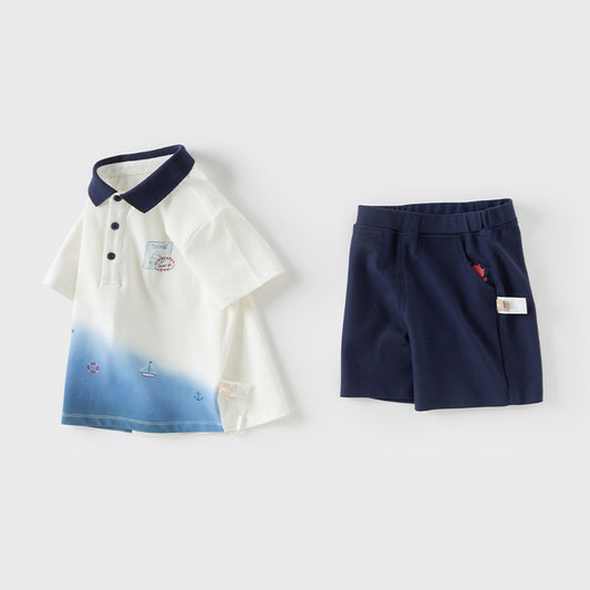 Dave&Bella Boys Summer Polo Cotton T-shirt Five-Point Short Pant Set