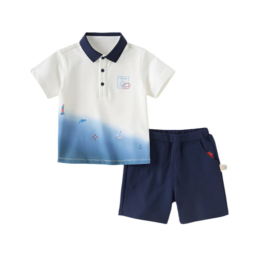 Dave&Bella Boys Summer Polo Cotton T-shirt Five-Point Short Pant Set