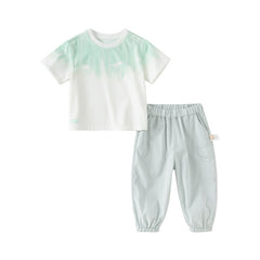 Dave&Bella Toddler Boys Summer Casual Green T-shirt Pant Sets
