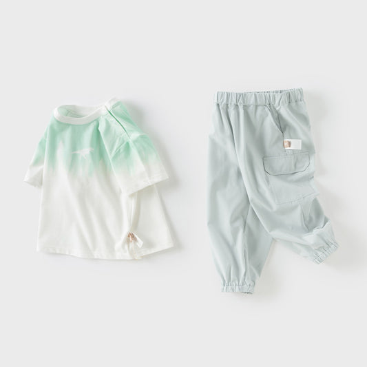 Dave&Bella Toddler Boys Summer Casual Green T-shirt Pant Sets