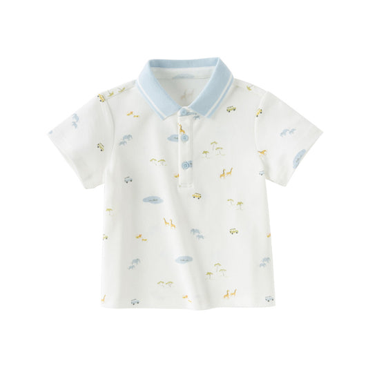 Dave&Bella Toddler Boys Summer White Print College-style Polos