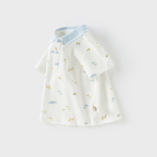 Dave&Bella Toddler Boys Summer White Print College-style Polos