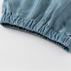 Dave&Bella Boys Summer Fresh Thin Blue White Striped T-Shirt Short Jeans Set