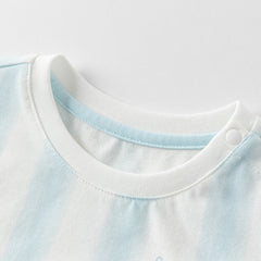 Dave&Bella Boys Summer Fresh Thin Blue White Striped T-Shirt Short Jeans Set