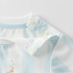 Dave&Bella Boys Summer Fresh Thin Blue White Striped T-Shirt Short Jeans Set