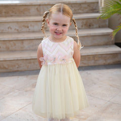 Dave&Bella Girls Summer Yellow Sleeveless Mesh Sweetheart Vest Dress
