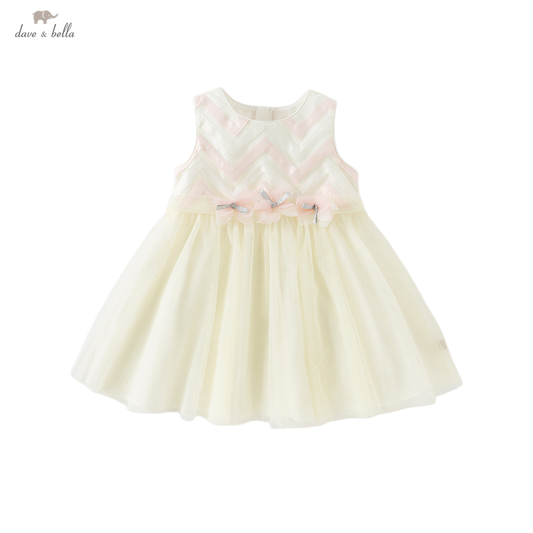 Dave&Bella Girls Summer Yellow Sleeveless Mesh Sweetheart Vest Dress