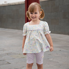 Dave&Bella Girls Summer Floral Bubble Sleeve Fashion Short Sleeve T-shirt Top