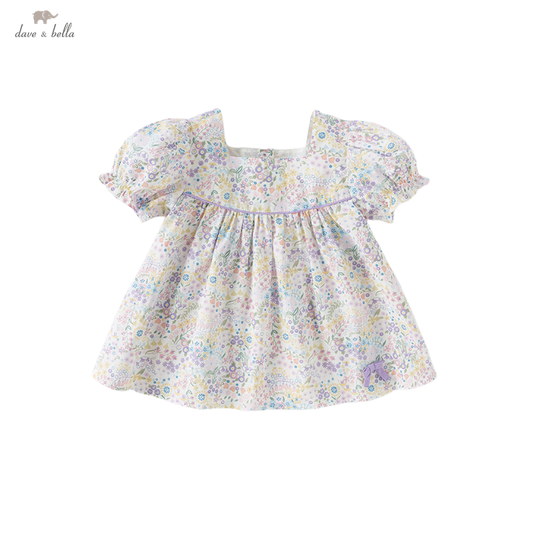 Dave&Bella Girls Summer Floral Bubble Sleeve Fashion Short Sleeve T-shirt Top
