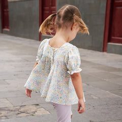 Dave&Bella Girls Summer Floral Bubble Sleeve Fashion Short Sleeve T-shirt Top