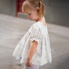 Dave&Bella Girls Summer Floral Bubble Sleeve Fashion Short Sleeve T-shirt Top