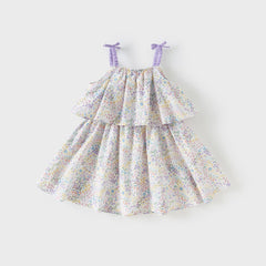 Dave&Bella Girls Summer Purple Floral Print Sweet Halter Dress