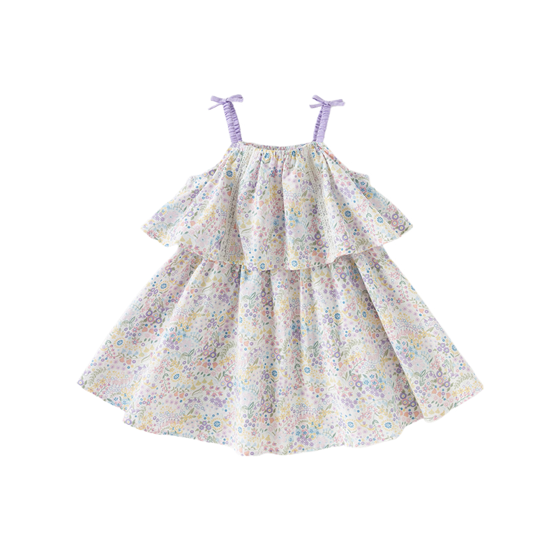 Dave&Bella Girls Summer Purple Floral Print Sweet Halter Dress
