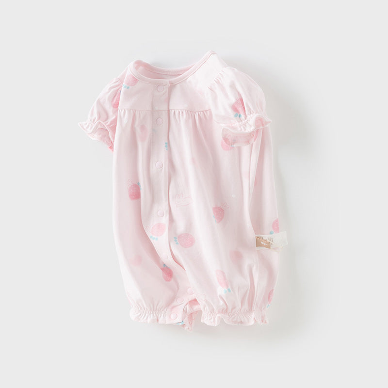 Dave&Bella Baby Girls Summer Pink/Orange Playful Print Indoor Soft Cotton Rompers