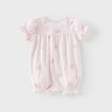 Dave&Bella Baby Girls Summer Pink/Orange Playful Print Indoor Soft Cotton Rompers