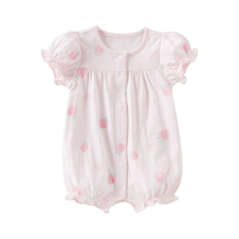 Dave&Bella Baby Girls Summer Pink/Orange Playful Print Indoor Soft Cotton Rompers