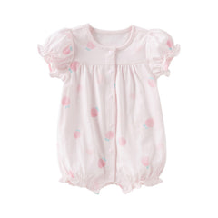 Dave&Bella Baby Girls Summer Pink/Orange Playful Print Indoor Soft Cotton Rompers