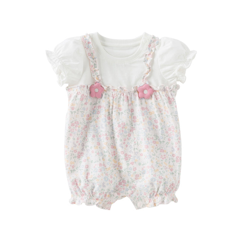 Dave&Bella Baby Girls Summer Sweet Floral Print Comfortable Cotton Rompers
