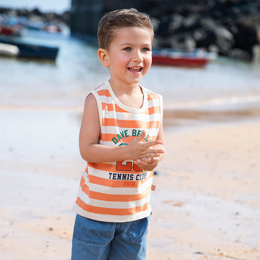 Dave&Bella Toddler Boys Summer Orange Striped Sleeveless Soft Cotton Tank Tops