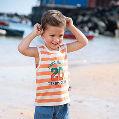 Dave&Bella Toddler Boys Summer Orange Striped Sleeveless Soft Cotton Tank Tops