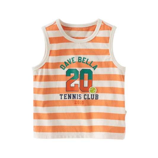 Dave&Bella Toddler Boys Summer Orange Striped Sleeveless Soft Cotton Tank Tops