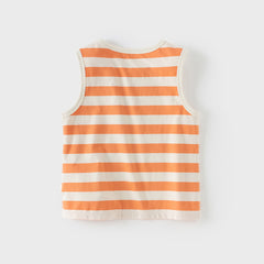 Dave&Bella Toddler Boys Summer Orange Striped Sleeveless Soft Cotton Tank Tops