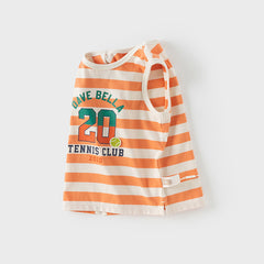 Dave&Bella Toddler Boys Summer Orange Striped Sleeveless Soft Cotton Tank Tops