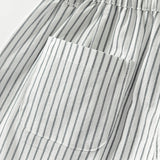 Dave&Bella Toddler Boys Summer Casual Black White Striped Breathable Cotton Shorts