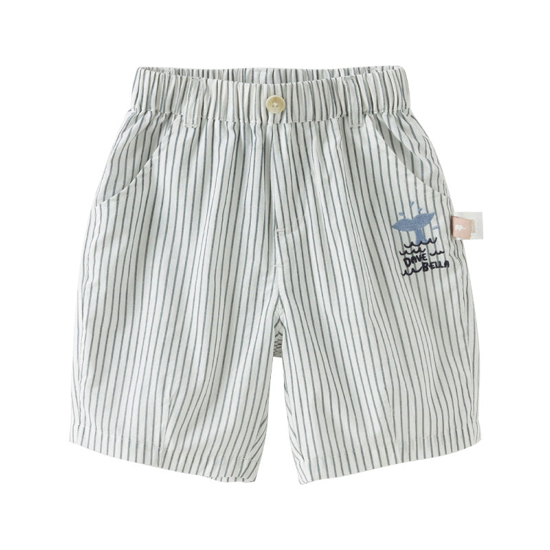 Dave&Bella Toddler Boys Summer Casual Black White Striped Breathable Cotton Shorts
