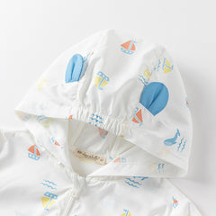 Dave&Bella Toddler Boys Summer Sea World Print White Outwear Sunscreen Jackets