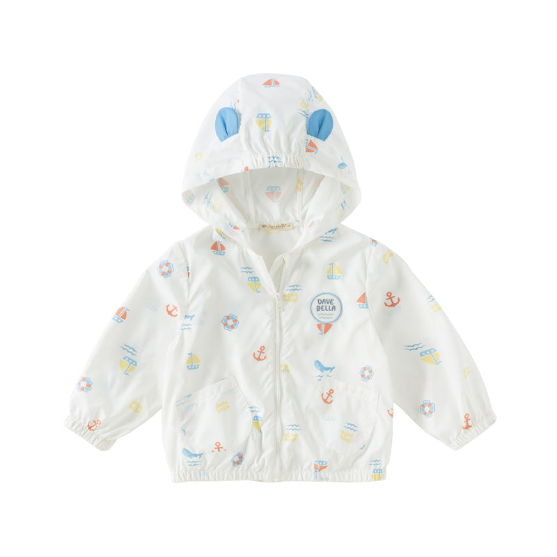 Dave&Bella Toddler Boys Summer Sea World Print White Outwear Sunscreen Jackets