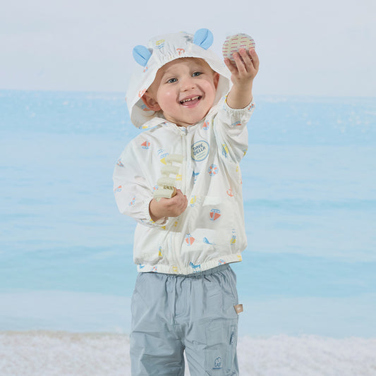 Dave&Bella Toddler Boys Summer Sea World Print White Outwear Sunscreen Jackets
