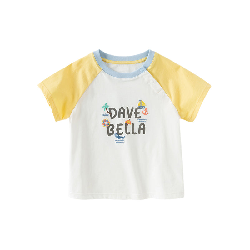 Dave&Bella Toddler Boys Summer Versatile White Soft Cotton T-shirt Tops
