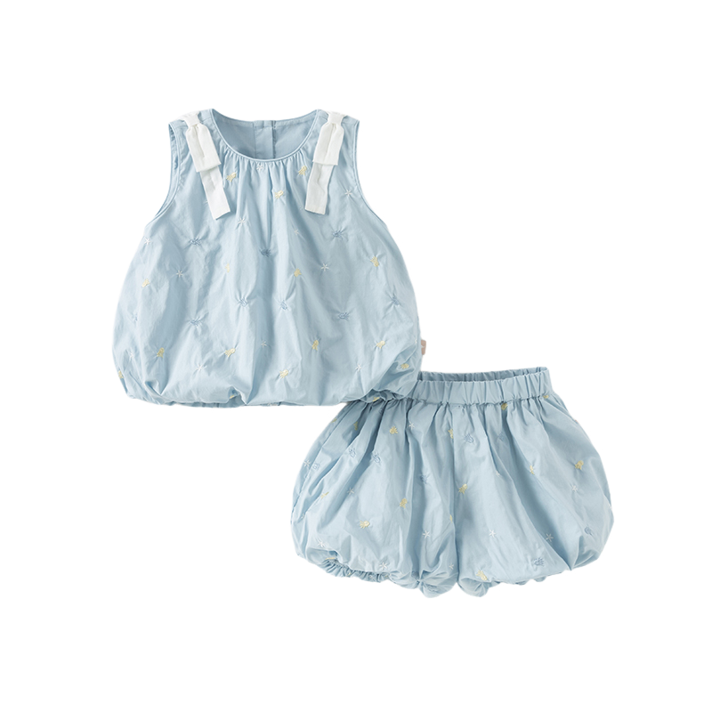 Dave&Bella Girls Summer Thin Cotton Blue Pod T-Shirt Short Pant Set