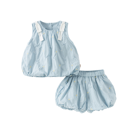 Dave&Bella Girls Summer Thin Cotton Blue Pod T-Shirt Short Pant Set