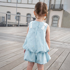 Dave&Bella Girls Summer Thin Cotton Blue Pod T-Shirt Short Pant Set