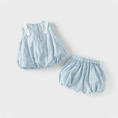 Dave&Bella Girls Summer Thin Cotton Blue Pod T-Shirt Short Pant Set